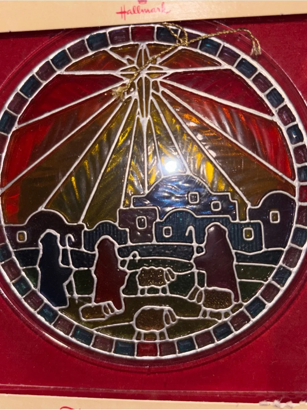Hallmark Tiffany Classics Red and Multicolor Stained-Glass Nativity Ornament